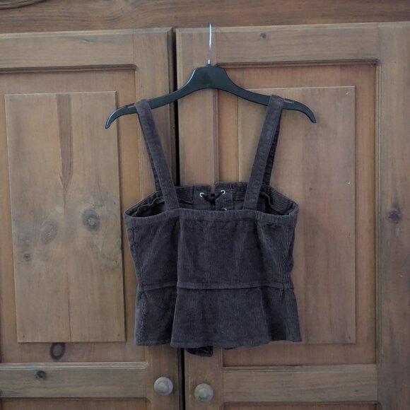 Don't Ask Why Brown Corduroy Lace Up Tank Top One Size Fits Most - Picture 3 of 8